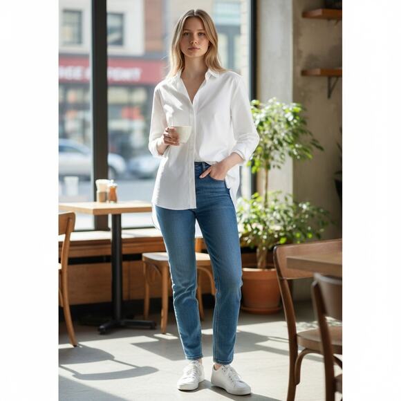 Filippa K White Button Down Shirt Minimalist Scandinavian Blouse S 100% Lyocell - Picture 2 of 11